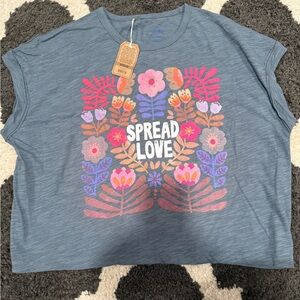 NATURAL LIFE🌺 Blue Tee with Pink Floral Design, NWT
